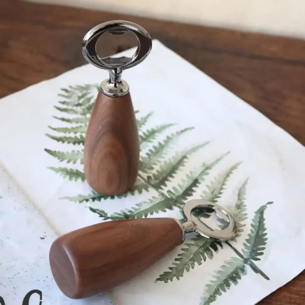 

Creative Beer Bottle Opener Stainless Steel Solid Wood Beer Can Opener Durable Wooden Handle Wooden Bottle Opener Kitchen Tools