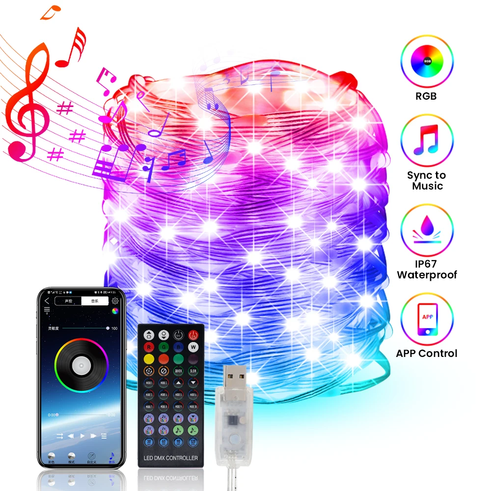 USB Smart RGB LED String Light with Remote 5V Bluetooth App Control LED String Waterproof Garland Light for Bedroom Christmas