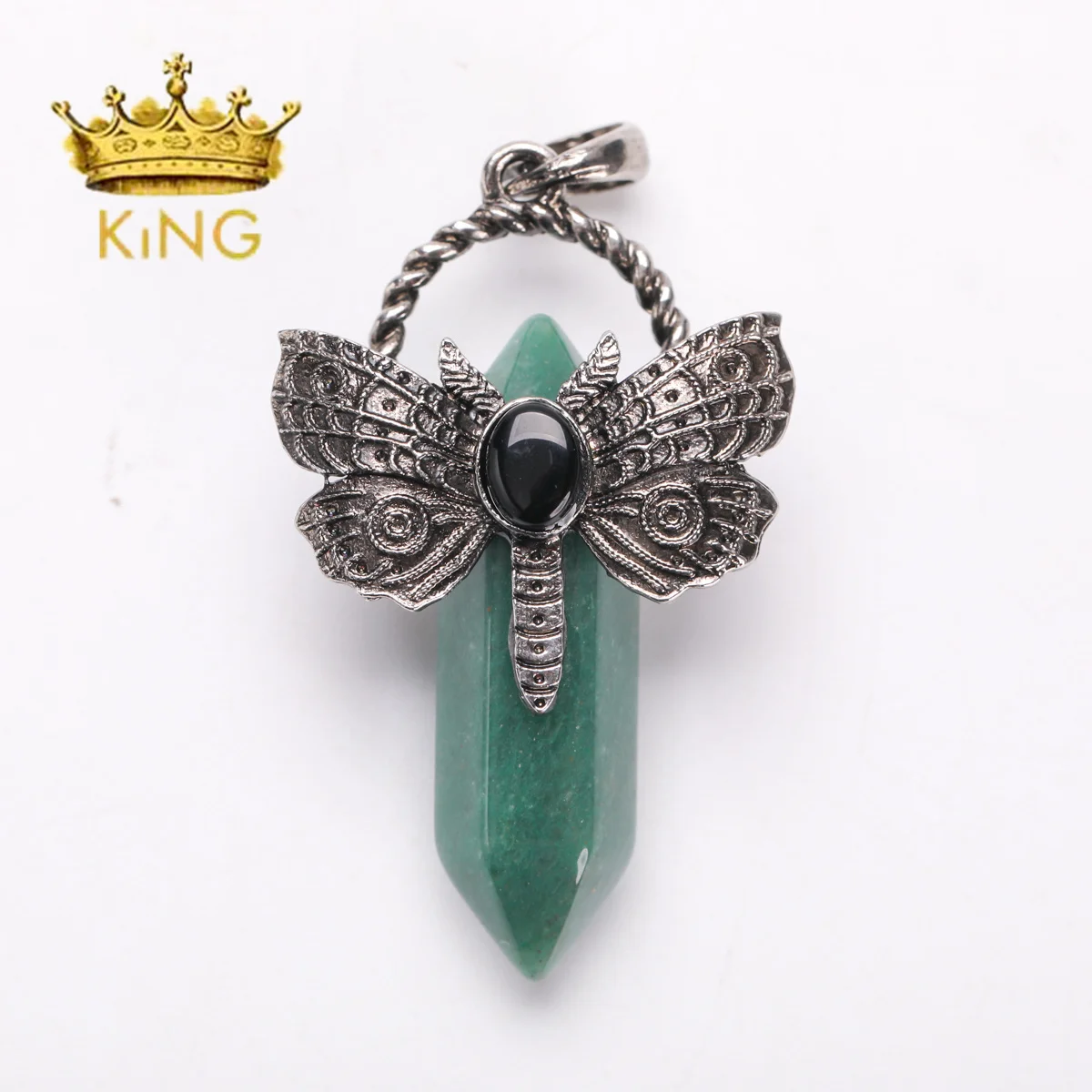 Gunmetal Charms Dragonfly Pendant,Healing Crystals Point Natural Gemstone Charms Spiritual Jewelry Pendant for Necklace image 6