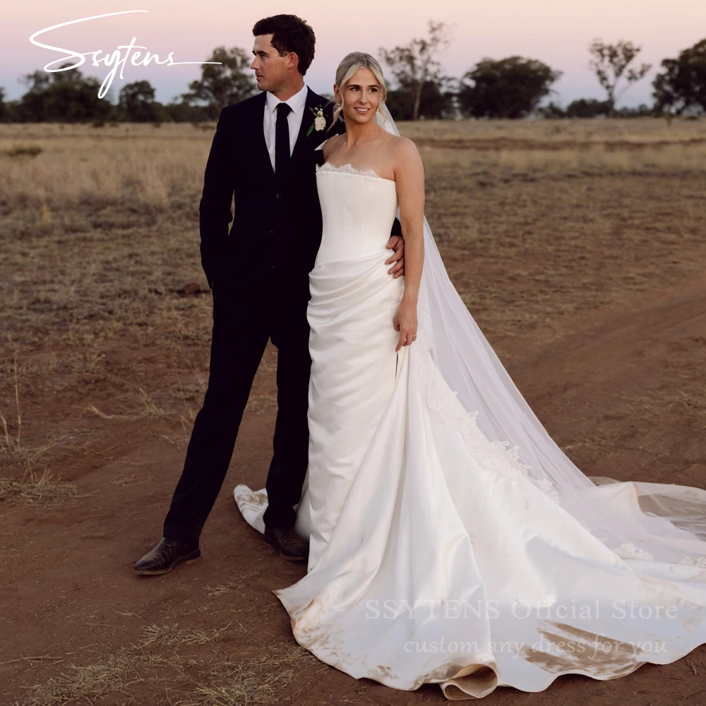 SSYTENS Exquisite Strapless Mermaid Wedding Dresses with Train Luxury Robe De Mariée Lace Appliques Maxi Bride Gowns Customized