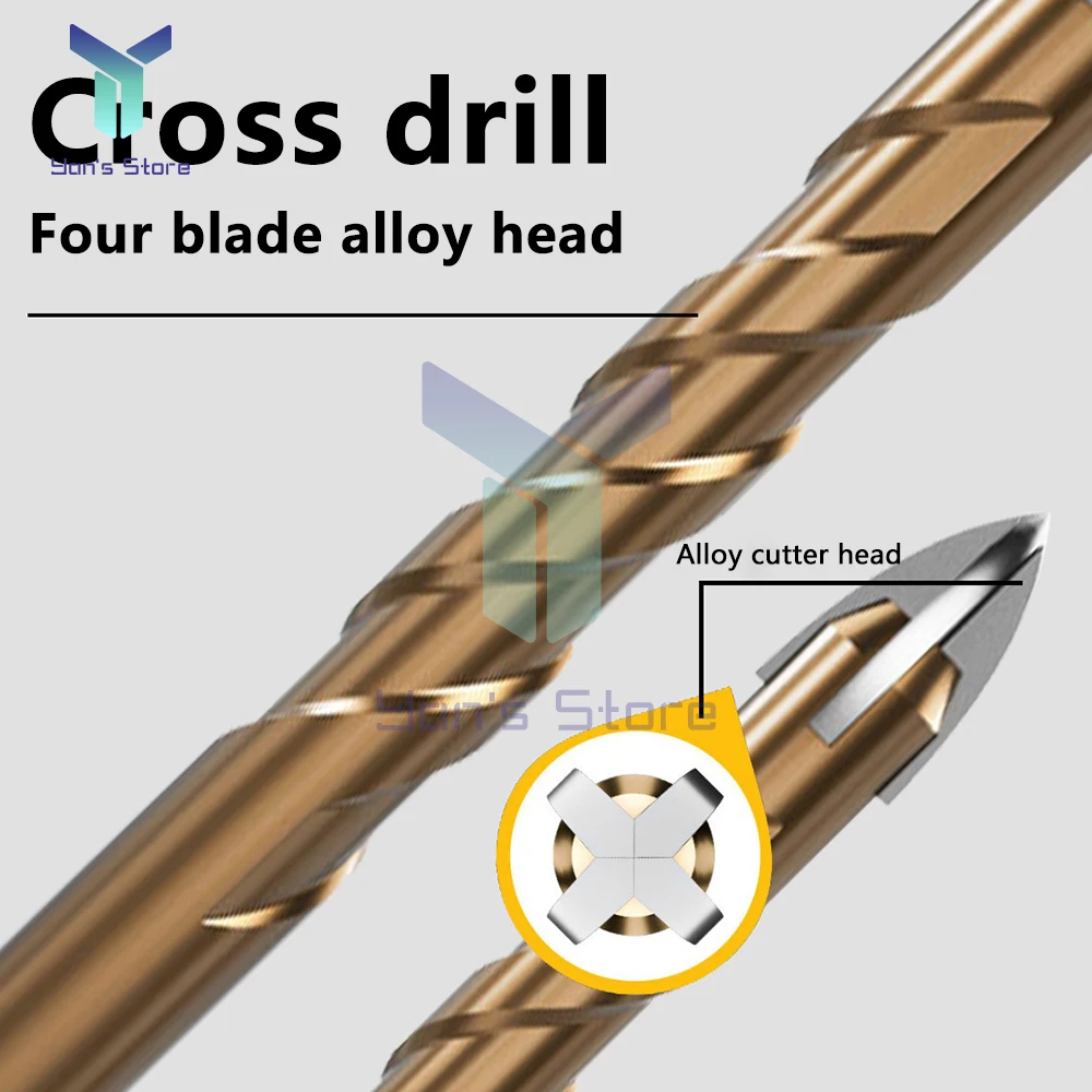 Tile Drilling Drill Bit Glass Cement Concrete Metal Marble Special High Hardness Four-Edged Alloy Drill Bit Dry Drilling 5-10mm