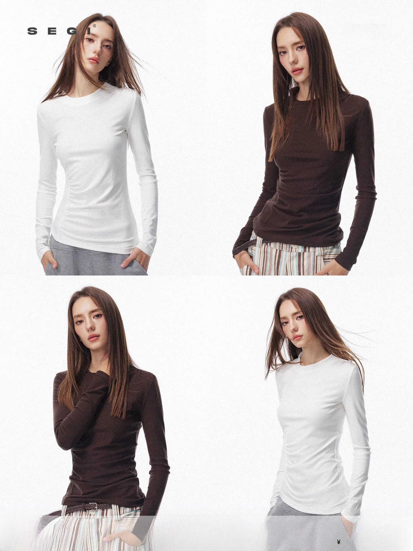 

SEGI Original Design Winter New Two-tone Dstring Velvet Knitted Women's Slim Fit Versatile Top Casual Sle Long Sve