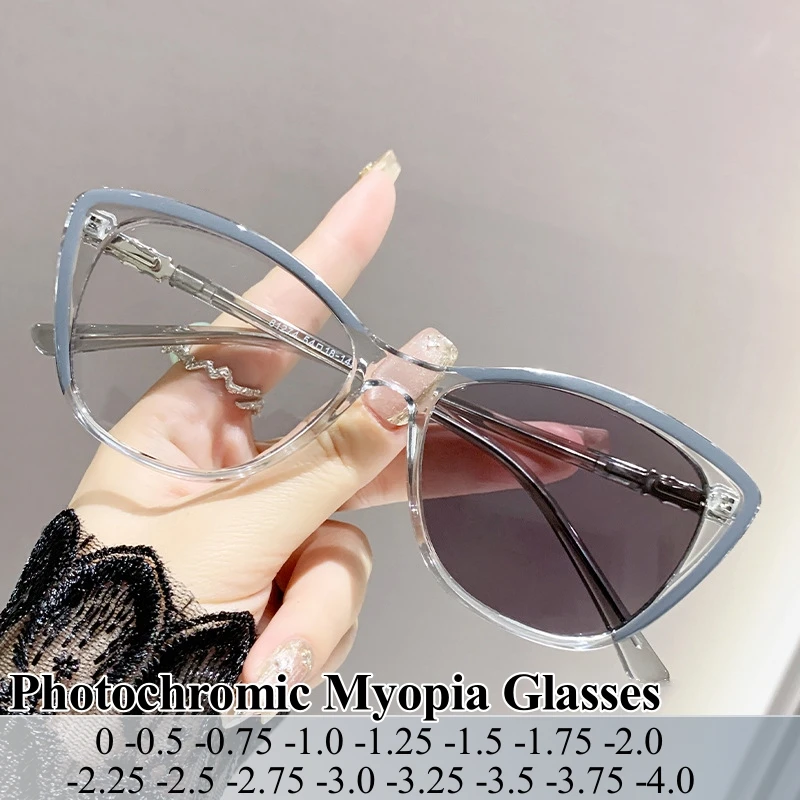 

Photochromic Myopia Glasses for Women Cat Eye Sunglasses Fashion Color Changing Near Sight Eyewear Prescription Transition Lens