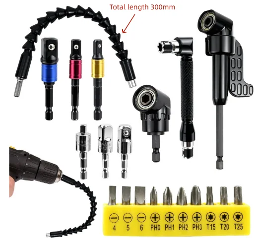 Flexible Drill Bit Extension  90/105 Degree Right Angle Adapter, 1/4 3/8 1/2