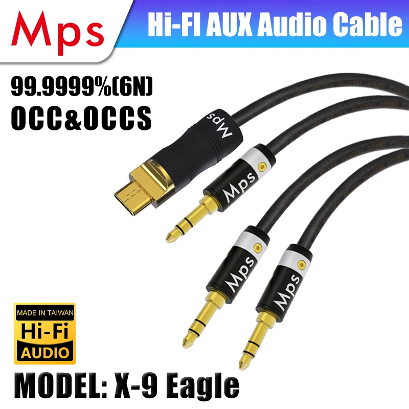 HIFI MPS X-9 Eagle 6N OCC Silver Plated Type-C / 3.5mm to 3.5mm AUX 24K Gold Plated male to male plug audio car Headphone cable