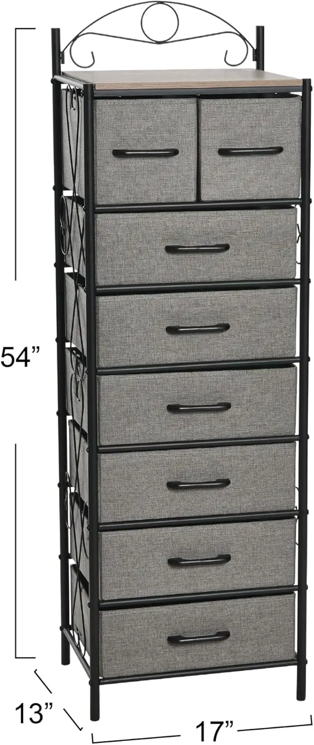 

Victoria Dresser Tower Storage Organizer With 8 Drawers Black Metal Frame And Ashwood Rustic Wood Grain Top
