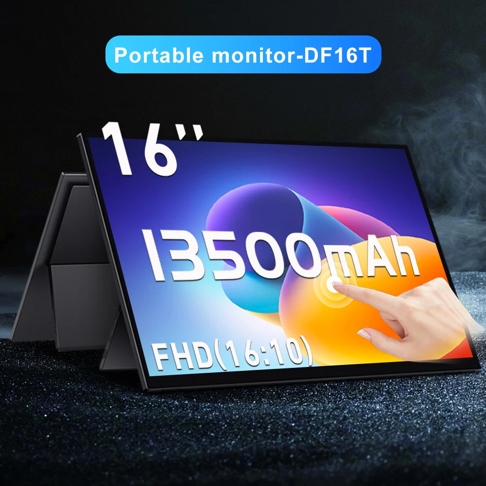Monitor Portabel Layar Sentuh 16 inci FHD Baterai 13500mAh 350nits Dapat Disesuaikan Secara Bebas Perluasan Layar untuk Laptop PC macOS Ponsel Dengan Tas