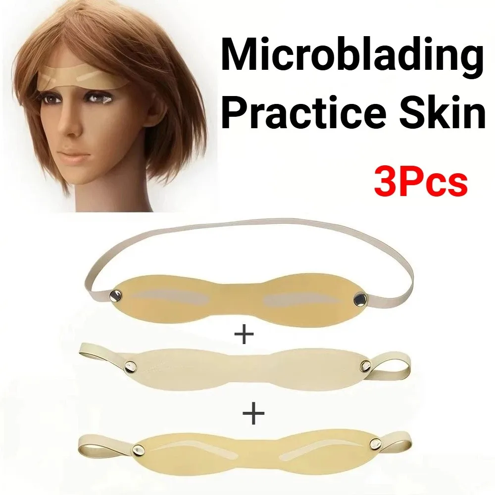3Pcs Reusable Microblading Practice Skin Head-Mounted Wearable Fake Skin for Tattoo 3D Template Soft Touch