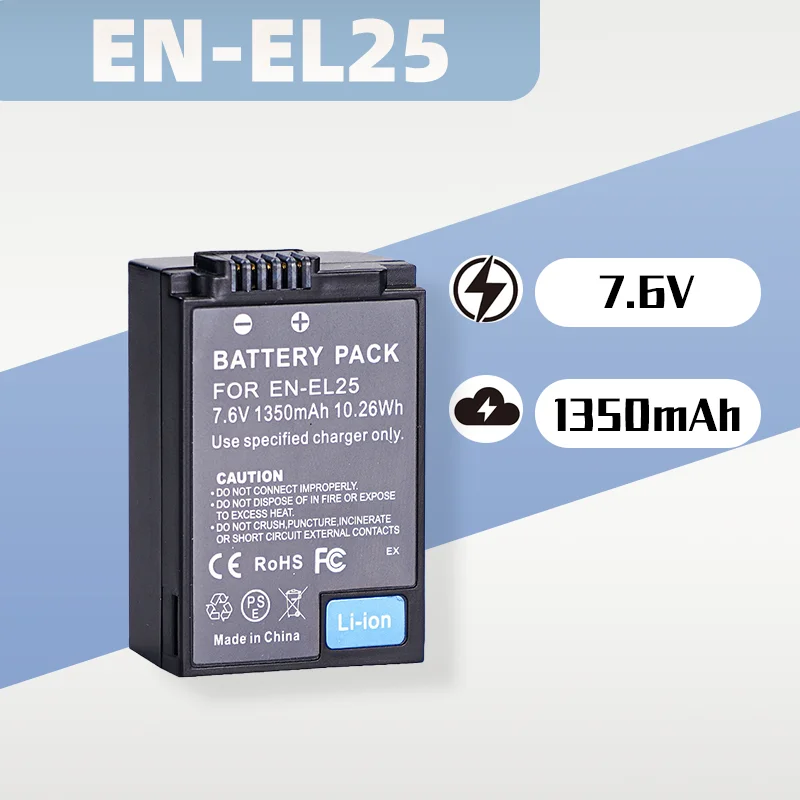 

7.6V 1350mAh EN-EL25 / ENEL25 / ENEL25B Rechargeable Li-ion Battery for Nikon Z50, Z30 and ZFC Mirrorless Cameras