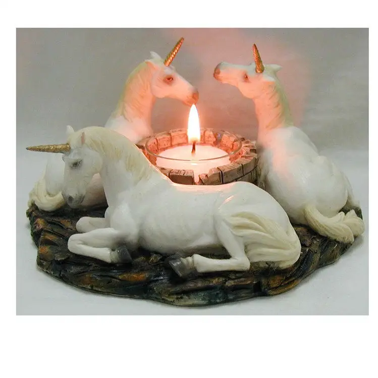 Three Unicorns Tealight Holder Statue Golden Horn Unicorn Candle Holder Resin Figurine Fantasy Mythical Home Tabletop Ornament