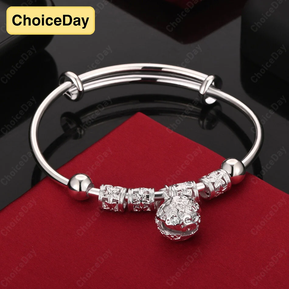 

ChoiceDay 925 Sterling Silver Simple Round Bead Pendant Bracelet Women Gift Accessories Party Charm Jewelry