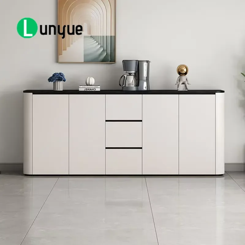 Luxury High Gloss Living Room Cabinet Modern Marble Top Buffet Table with Gold Legs Storage Sideboard for Dining Room Home