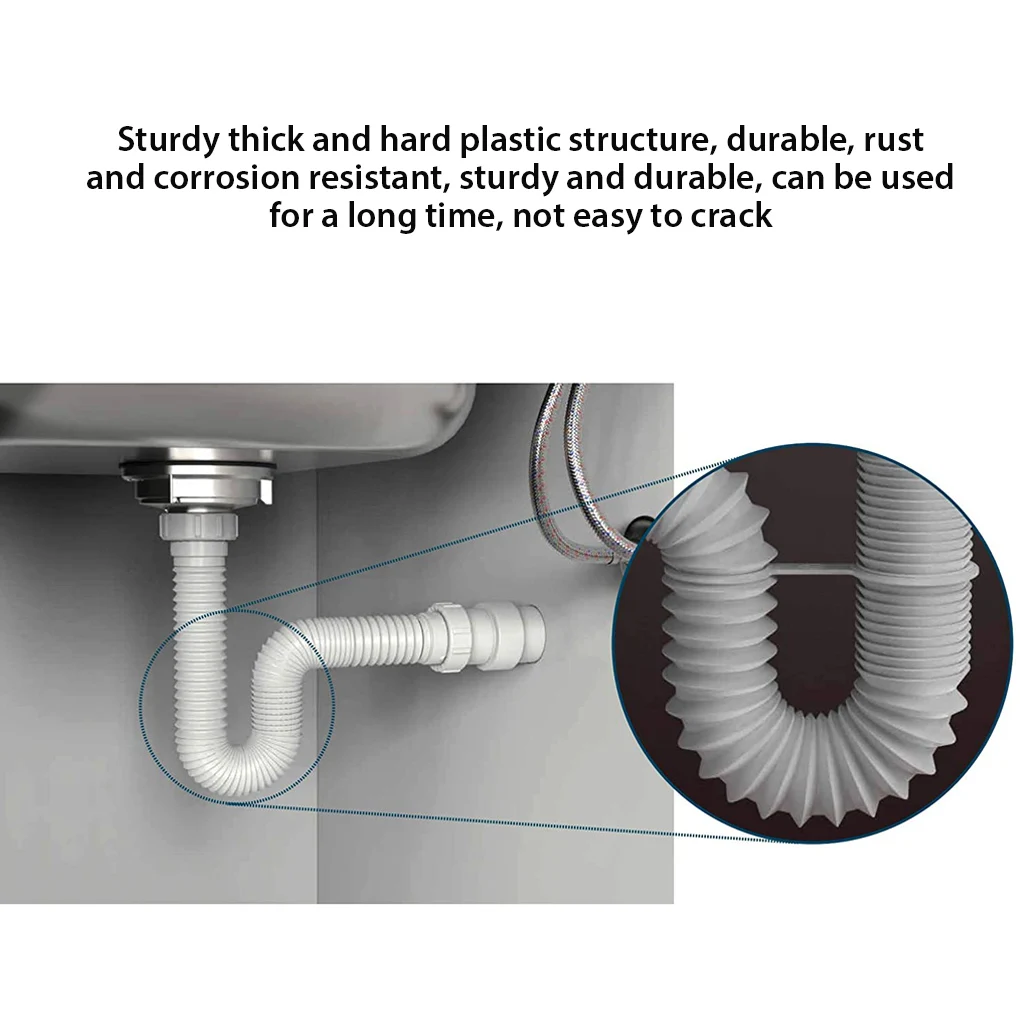 Sink Basin Pipe Deodorization Drain Tube Corrugated Bendable Replacement Bathroom Draining Tub Accessory White