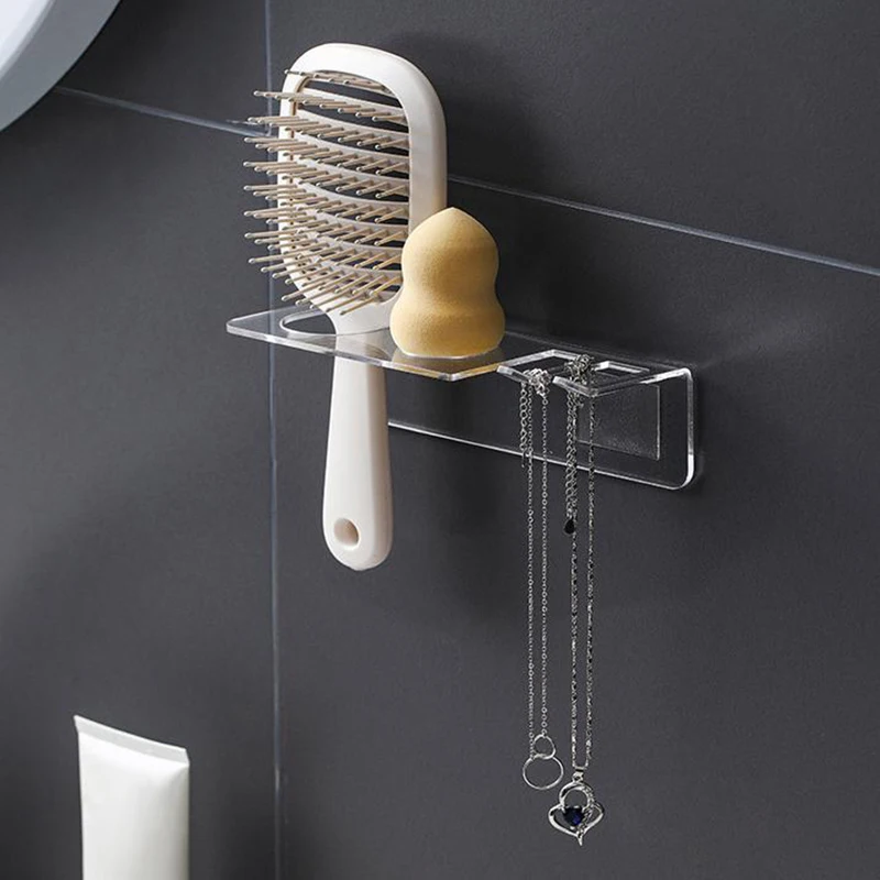 Multifunctional Acrylic Bathroom Comb Holder Wall-Mounted No-Drill Storage Rack Clear Transparent Organizer For Hair