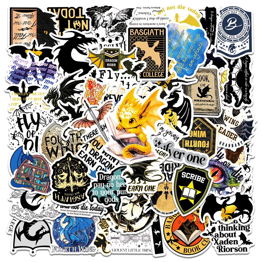 10/30/50PCS Fantasy Novel Fourth Wing Cartoon Graffiti Stickers for Laptop Suitcase Stationary Waterproof Cool Sticker Decal Toy