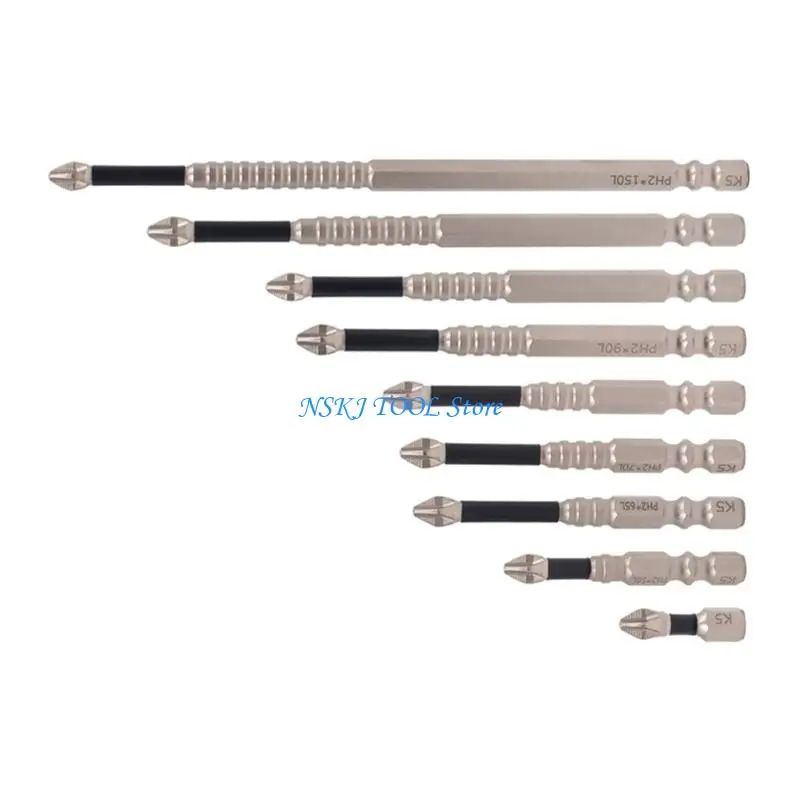 Juego puntas destornillador magnético L8RC, 9 Uds., PH2, tornillo vástago hexagonal antideslizante, cabeza cruzada