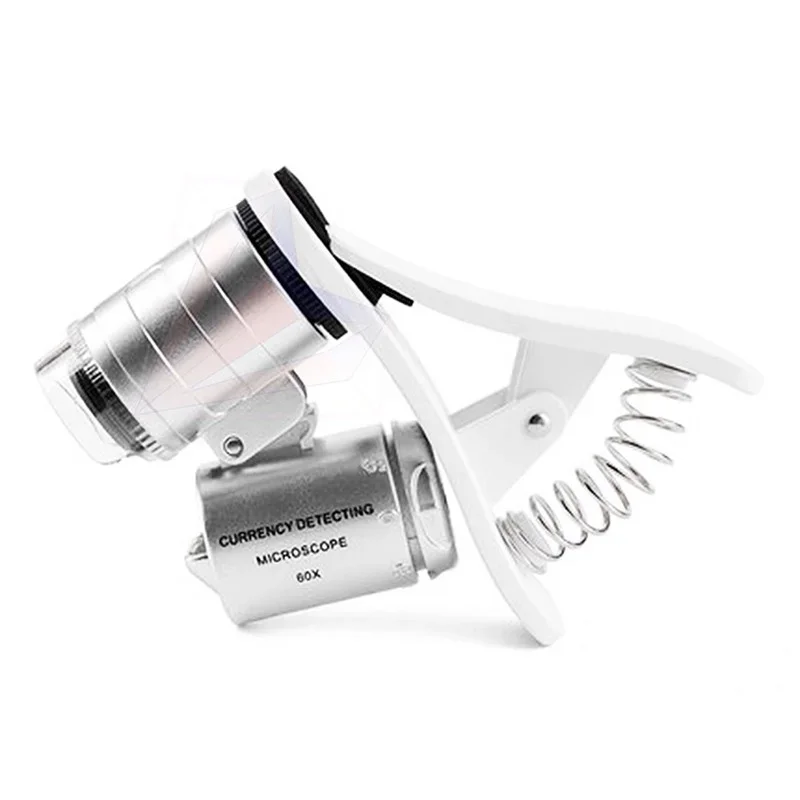 60X Kaca Pembesar Lup Kamera Mikroskop Saku dengan Lampu LED Detektor Mata Uang UV dan Cocok dengan Ponsel Cerdas Apa Pun