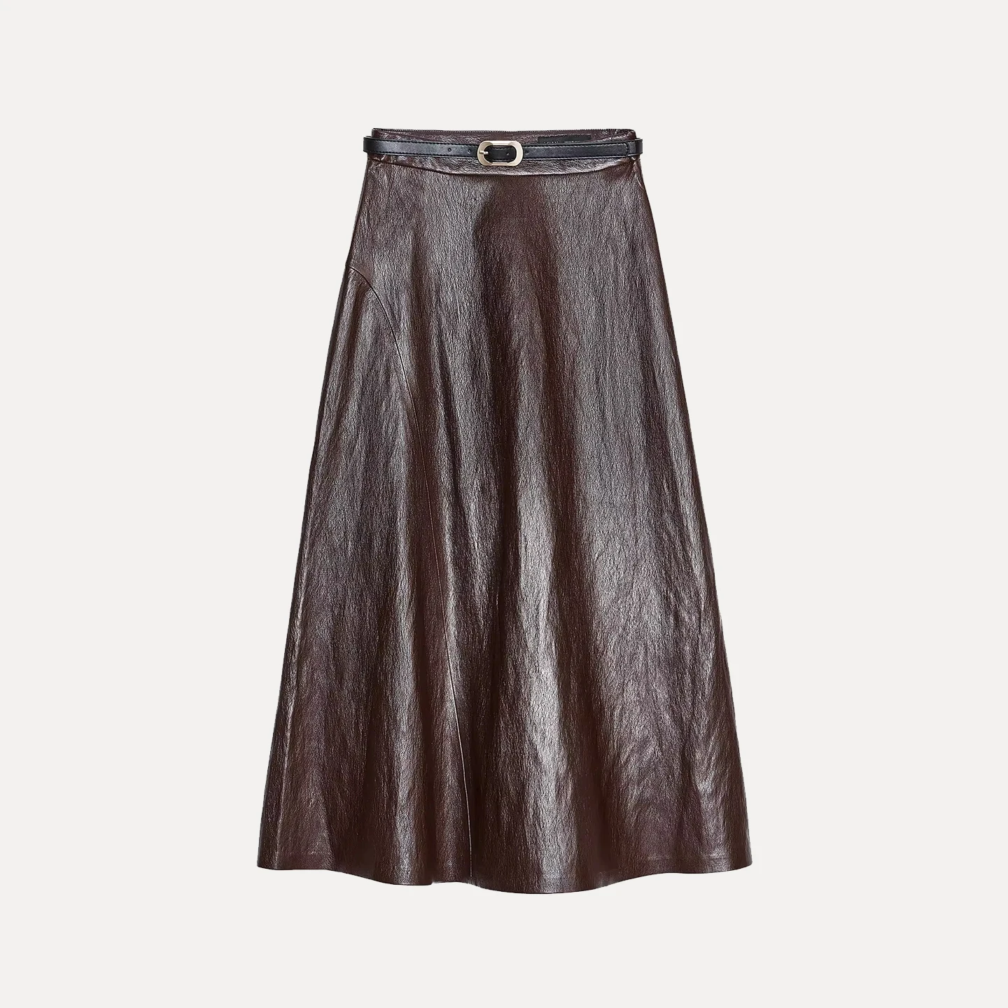 

Women's Casual Leather Effect Belted Midi Skirt High Waist Stand Fit European Sle Daily Wear 00% Other Material