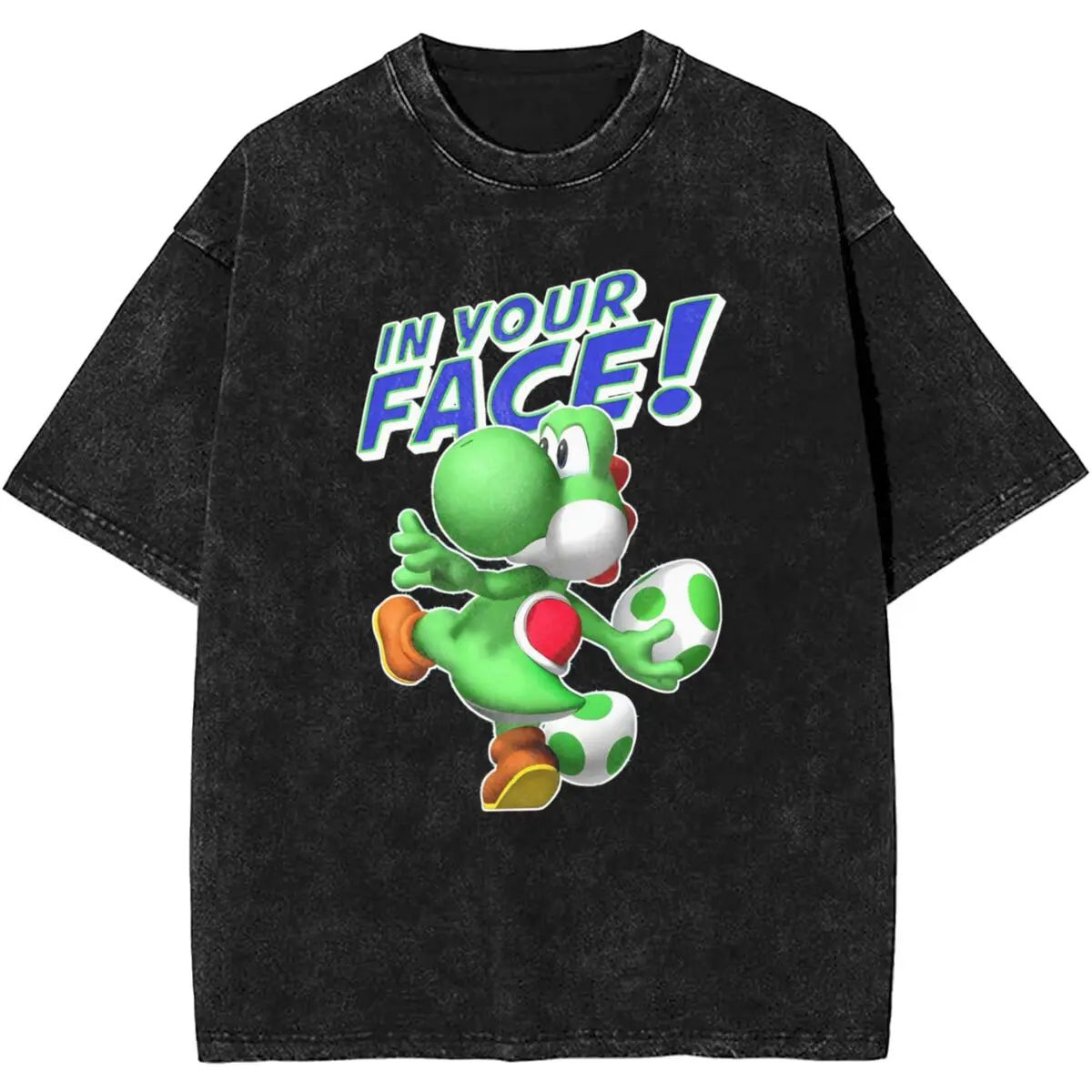 Men T Shirt Yoshi In Your Face Super Mario Washed T-Shirts Harajuku Summer Tee Shirt Street Style Print Cotton Tops New Arrival