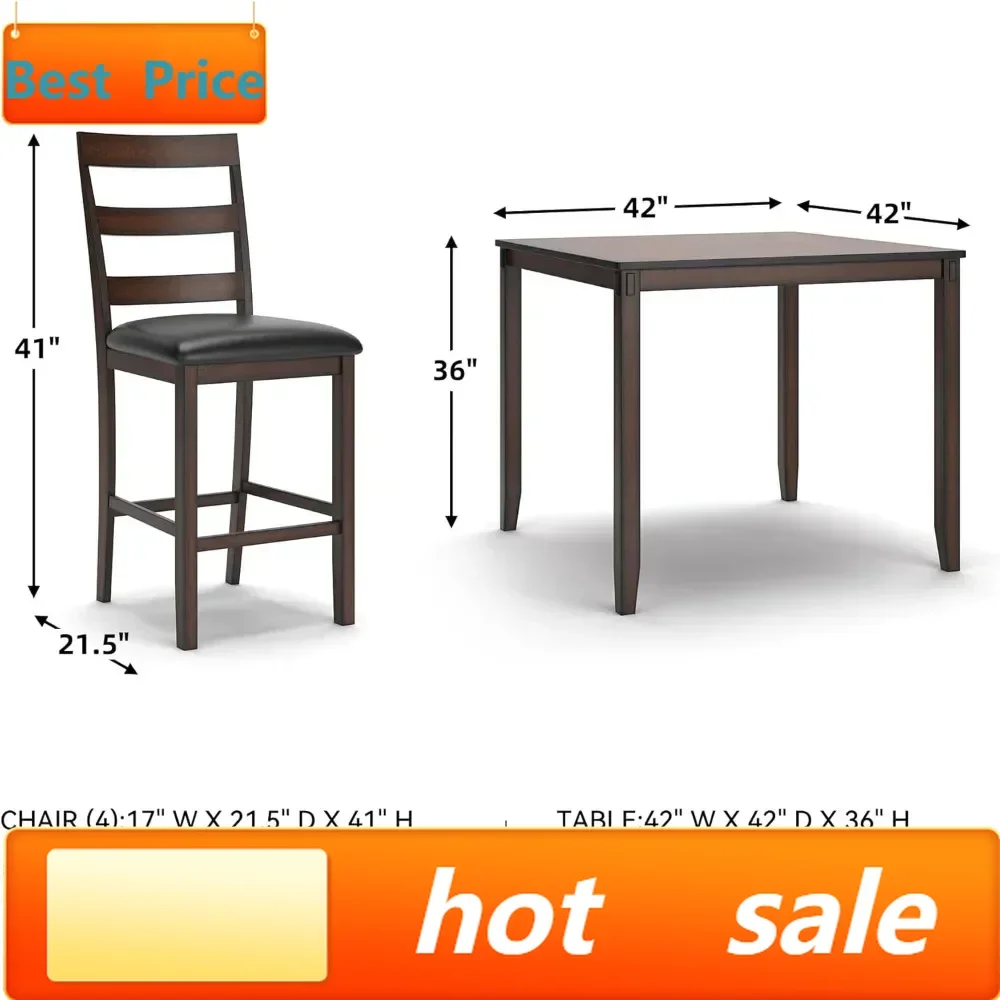 

hot-sellingCoviar 5 Piece Counter Height Dining Set, Includes Table & 4 Barstools, Brown
