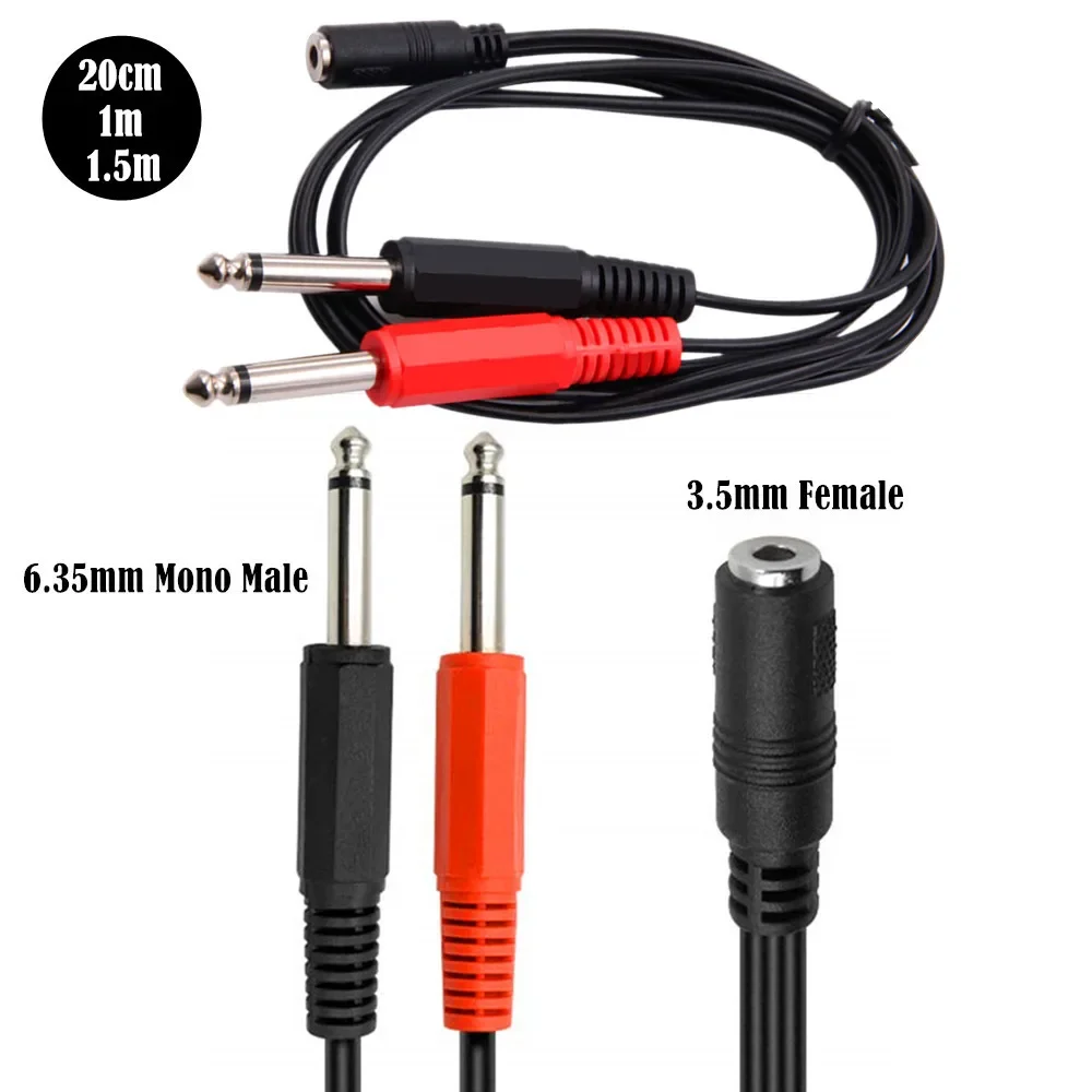 

3.5mm one female to two male mono 6.35 mixer audio cable