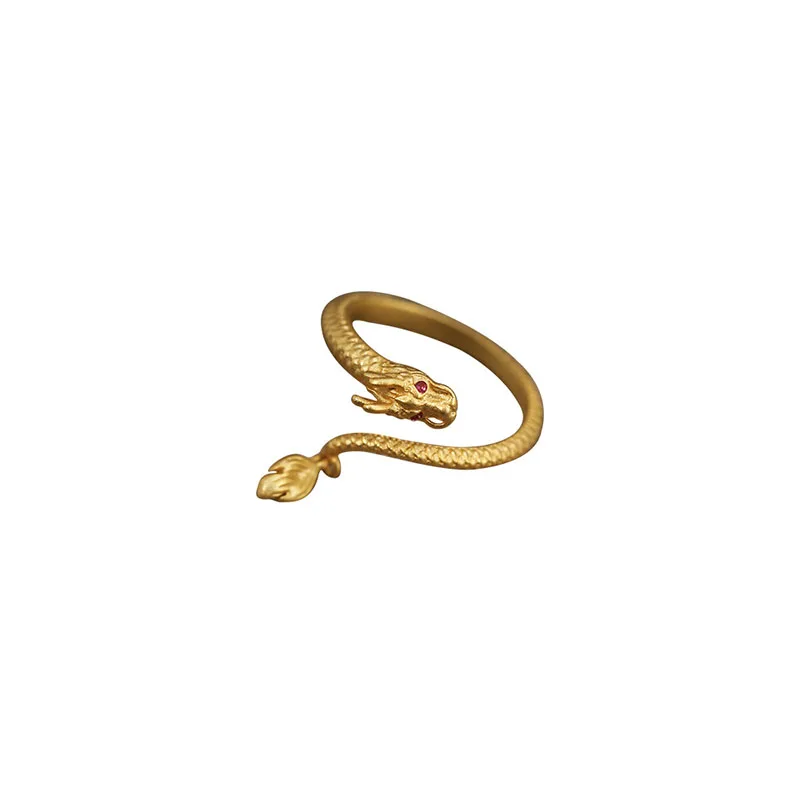 Women's Long Dragon Ring with Red Zircon