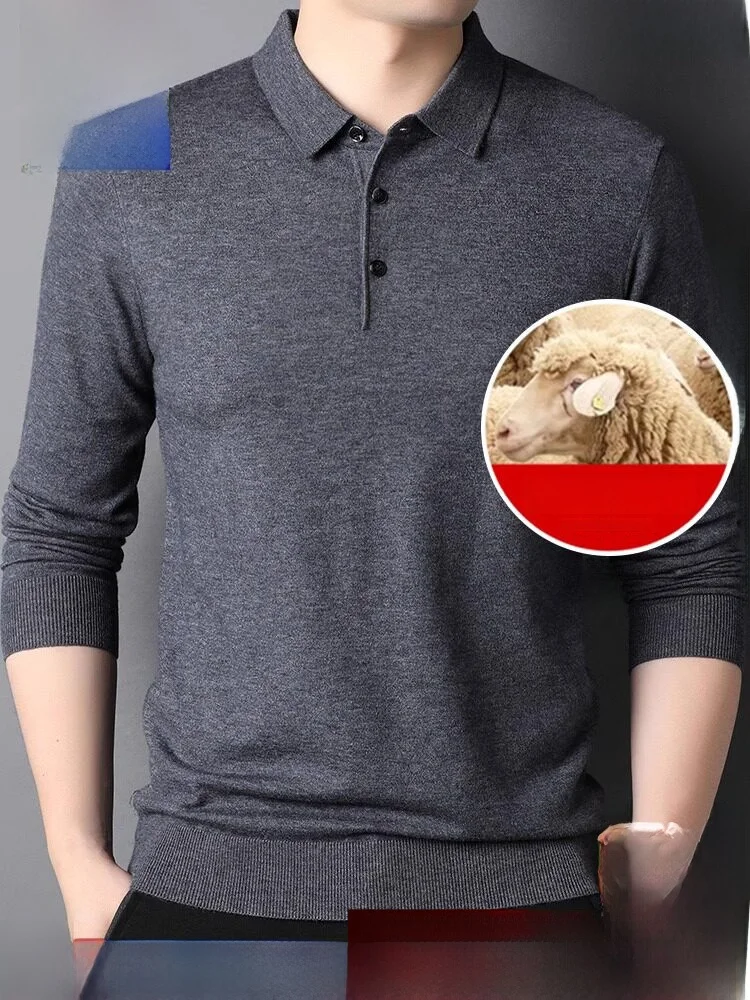  Men's Long Sleeve  Shirt Autumn New Style Middle-Aged And Elderly Dad Clothes Turn-down Collar T-shirt with Ca...