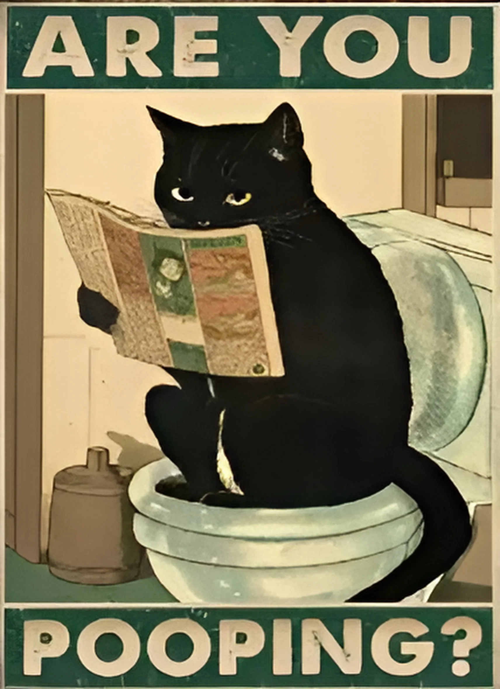 Funny Art Are You Pooping Black Cat Kitten Watching Newspaper In Toilet Prints nonslip bathroom carpet home door rugs floor mat