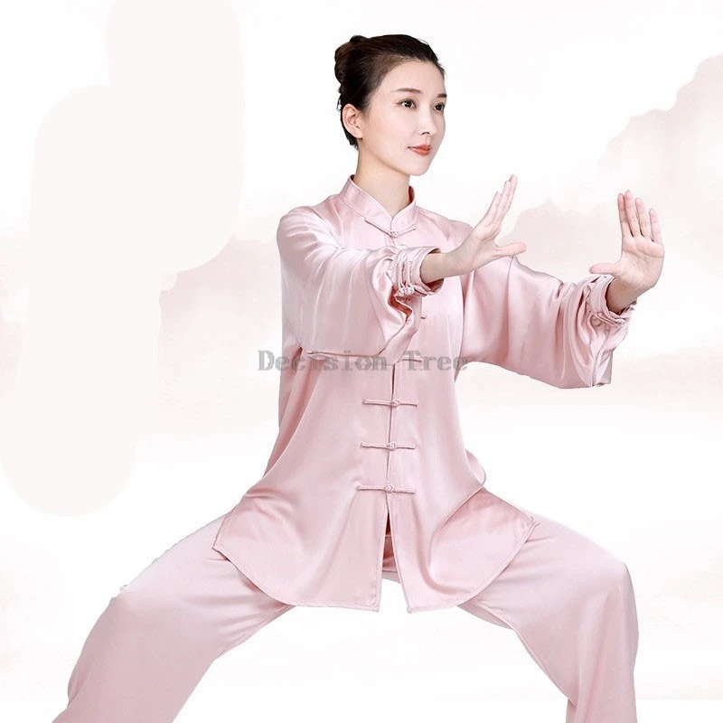 female long sleeved top pants 2-piece set men's buckle breathable wushu clothing set spring retro tai chi practice clothes set