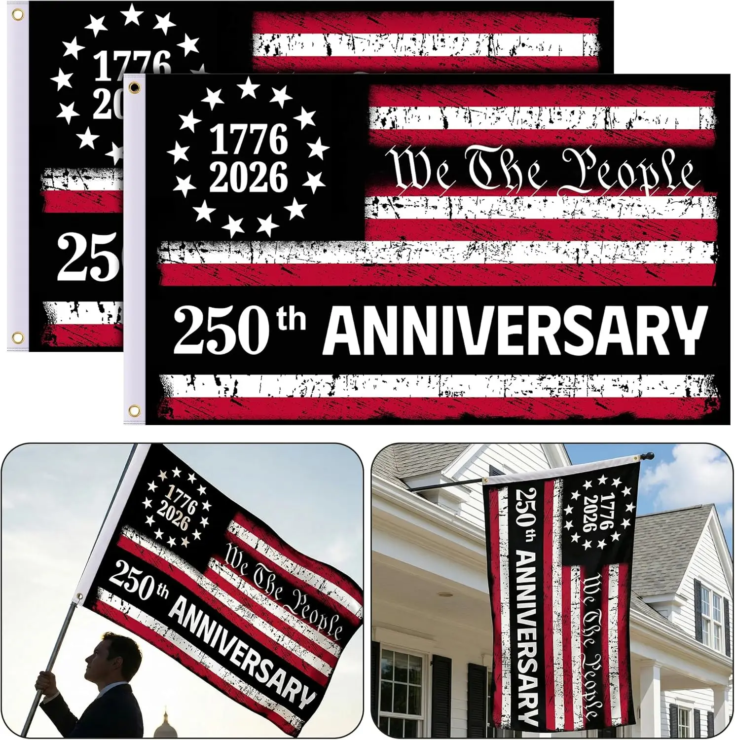 Flagicts 100% Polyester 2 Pcs USA 250th Anniversary Flag