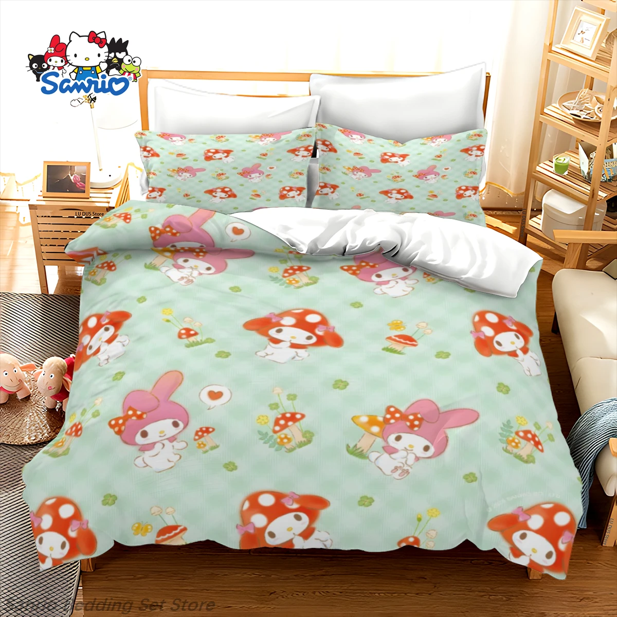 

Sanrio My Melody Bedding Set - Kawaii My Melody Duvet Cover Cute Cartoon Anime Quilt Cover for Girls & Teens Bedroom Decor Gift