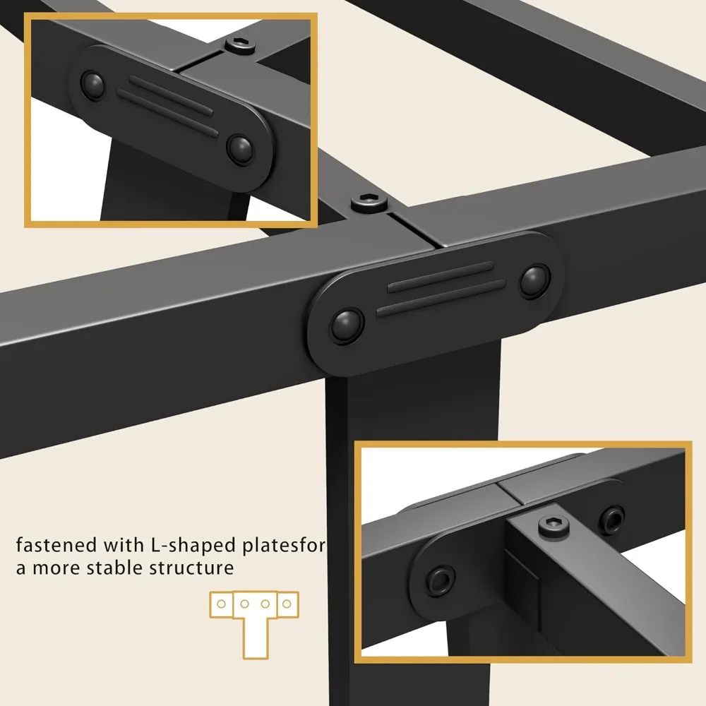 إطار سرير معدني بحجم كينج مع لوح رأسي، قوي وشديد التحمل، ودعم شريحة فولاذية، وحل تخزين تحت السرير