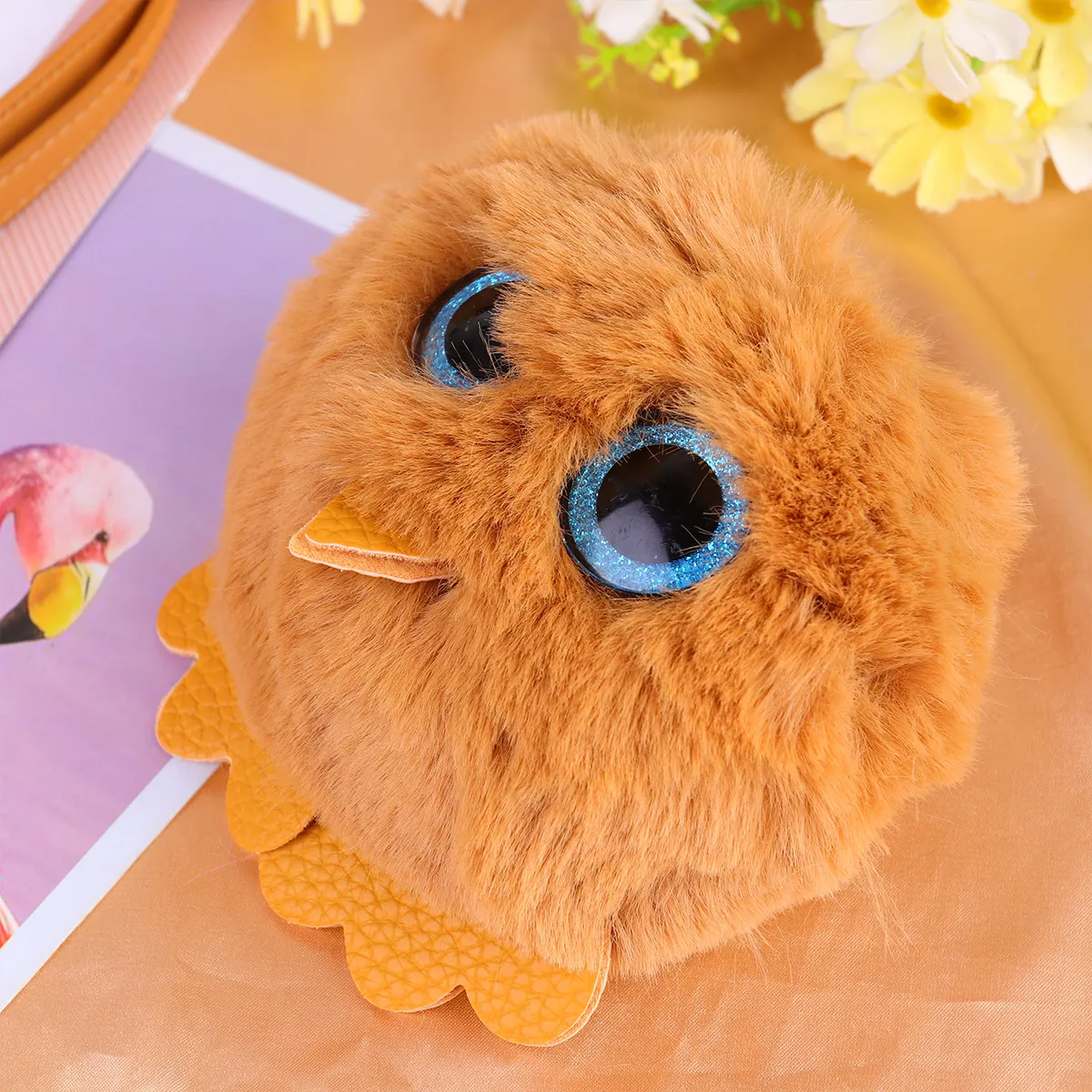 

Owl Keychain Khaki Hairball Unique Key Holder Stylish Bag Decoration Creative Pendant Gift for Women Girls Graduation
