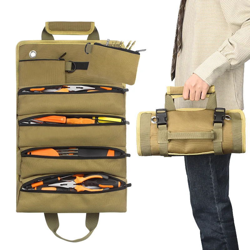 Oxford cloth thickened wear-resistant electrician's handbag, folding multi-pocket maintenance storage roll, hardware tool bag