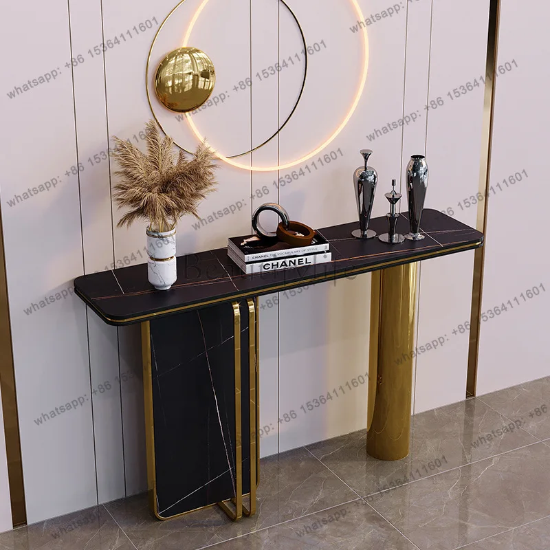 Italian Luxury Wall Console, Modern Quartz Entryway Table with Open Storage, Anti-Bacterial & Scratch Proof, Customizable