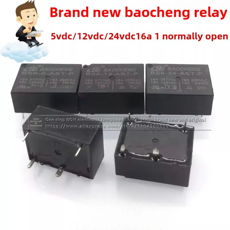 New Relay BS6-5 -12 -24-AST-P 4 Pins 16A 12 24VDC DC24V