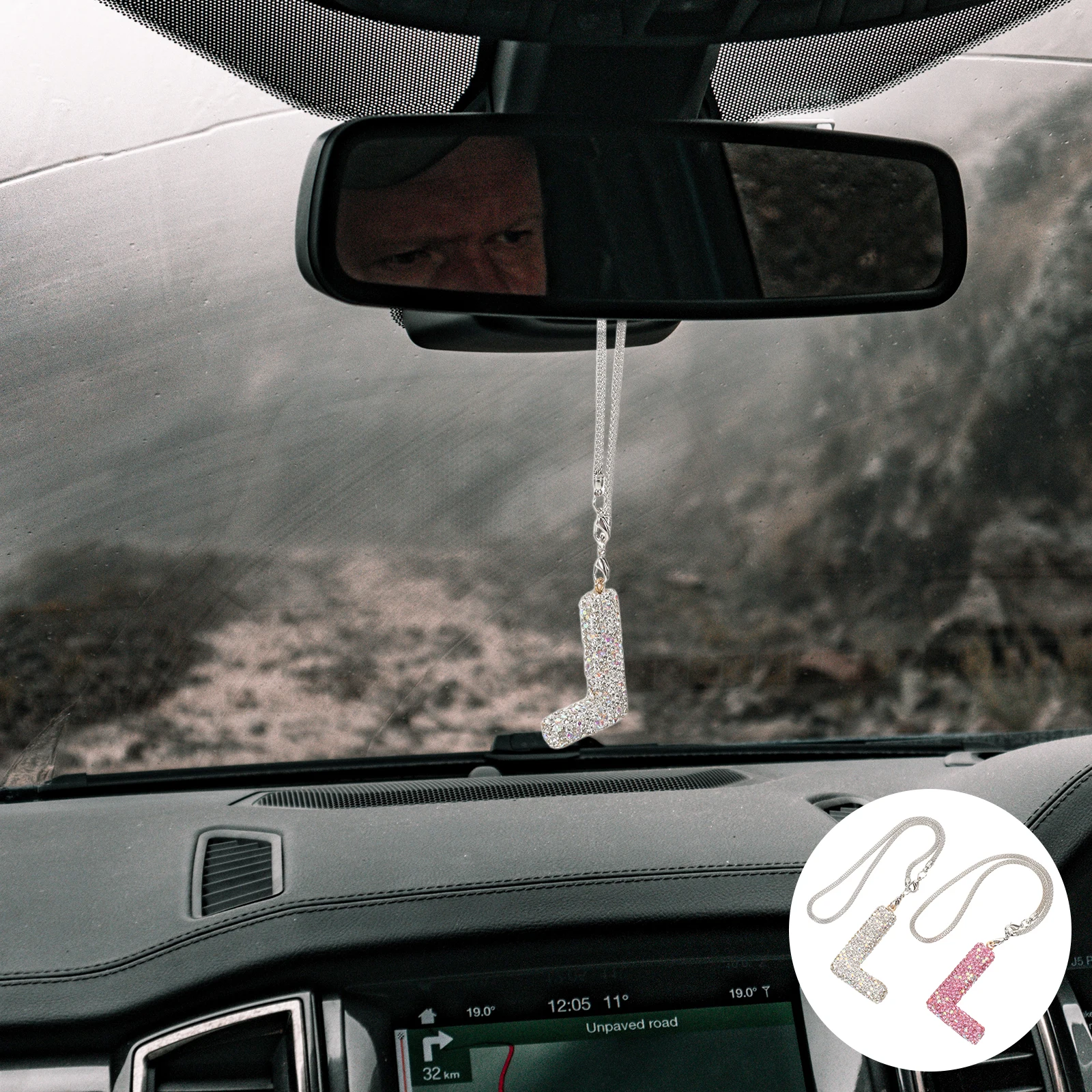 

2 PCS Car Interior Accessories Pendant Hanging Automobile Rearview Mirror Diamond