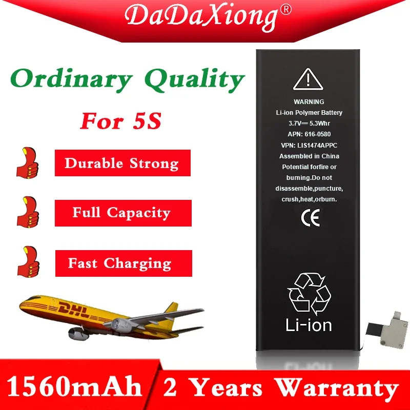 

DaDaXiong 10pcs/Lot Ordinary Quality Full Capacity 1560mAh 3.7V Battery For IPhone 5S 0 Zero Cycle Replacement Repair Parts