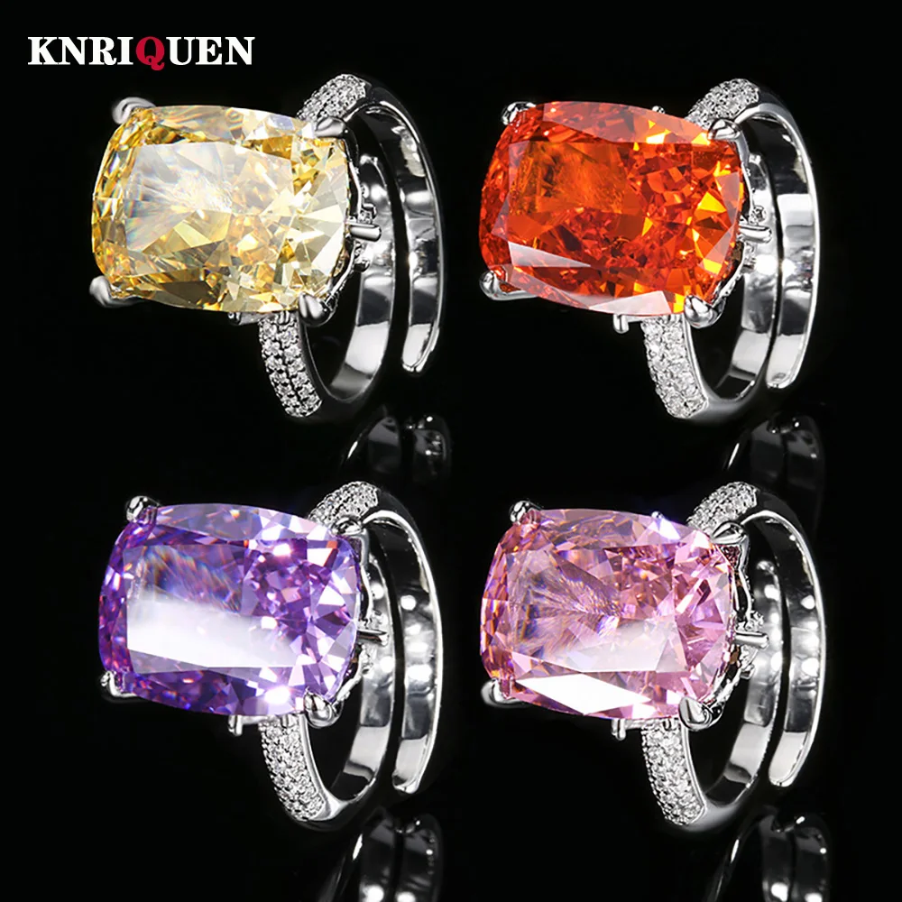 

New Arrival 12*16MM Ruby Pink Quartz Topaz Amethyst Rings Retro Gemstone Party Fine Jewelry for Women Famale Accessories Gift