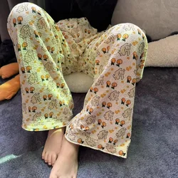 Summer New Cartoon Printed Pajama Pants Loose Lazy Casual Breathable Straight Sleep Bottoms Outer Wear Wide-leg Trousers