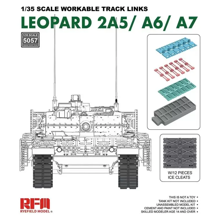 Rye Field 5057 1:35 Scale Workable Track Links for Leopard 2A5 A6 A7 Tank Plastic Assembly Model Building Kit