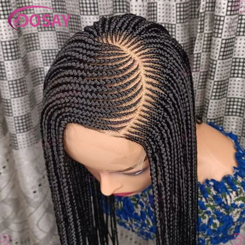 Synthetic Side Part Braided Wigs For Black Women Full Lace Front Wig Braid African Hair Cornrow Braids Lace Wigs Braided Wigs