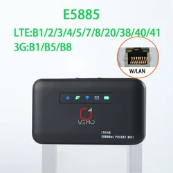 E5885 포켓 와이파이 라우터, SIM 카드 포함 미니 라우터, RJ45 랜 포트 모뎀, 가정용 SIM 카드 포함 4g LTE 라우터, 2600mAh 배터리