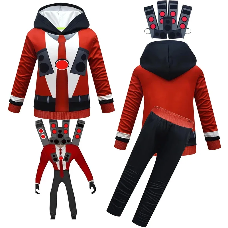 Skibidi inodoro niño niños altavoz hombre Titan Speakerman disfraz Cosplay Halloween Sudadera con capucha pantalones niño chándal deportes lf [5