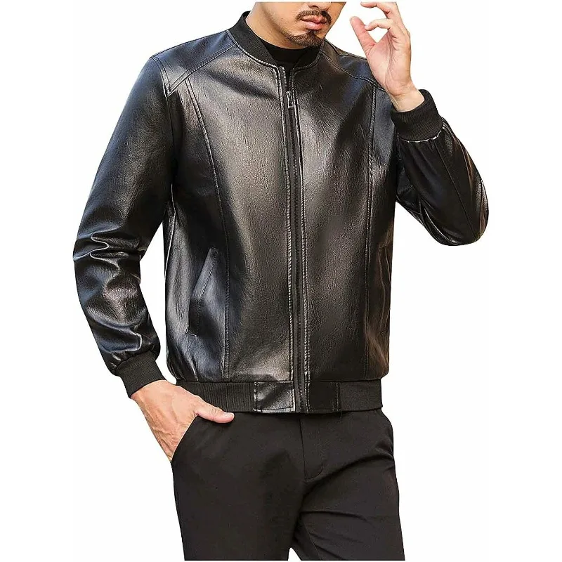 

Cool Men's 100% Black Genuine Lambskin Leather Jacket Biker Soft & Smooth Bomber