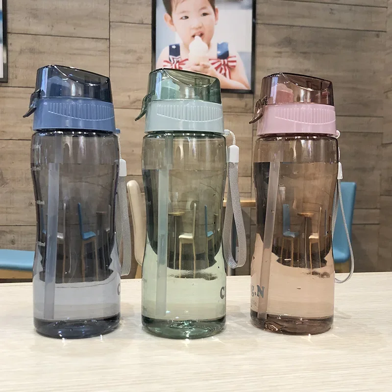 580ml Large Capacity Water Bottle Straw Cup High Temperature Plastic Water Cup Time Scale Outdoor Sports Student Couple Cup