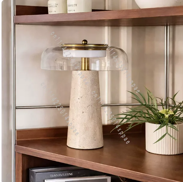 Bedside Office Atmosphere Desk Lamp Nordic Minimalist Yellow Travertine Glass Desk Lamp Light Luxury Premium Bedroom Study