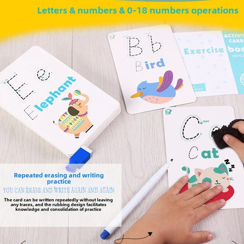 30 Sheets Children's Early Education Cognitive Cards Numbers Mathematics English Letter Words Erasable Literacy Cards