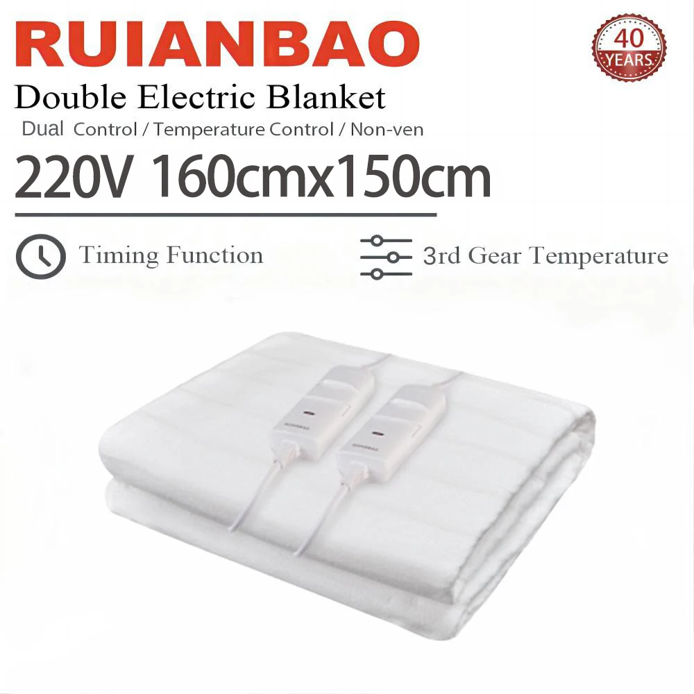 RUIANBAO Heated Blanket Electric Blanket Timer Heated Pad Queen 160*150cm 220V Dual Control Thermal Mattress Heated Bed Warmer