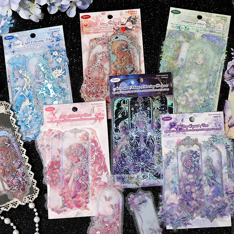 12pcs/lot Kawaii Stationery Stickers Moon Hidden Flowing Light Diary Planner Decorative  Sticker Scrapbooking  Craft Sticker